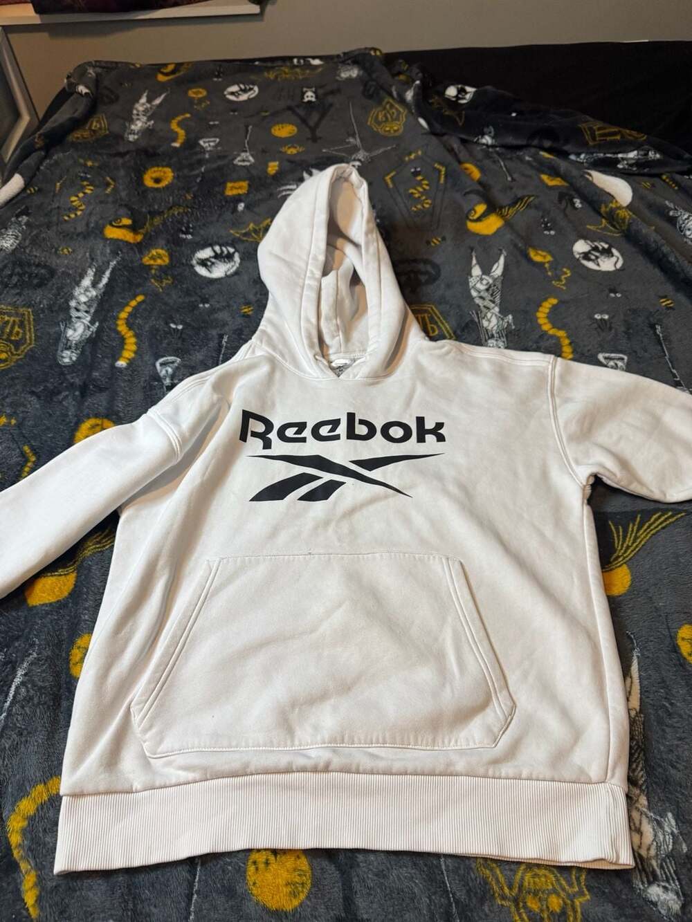 Reebok Identity Logo White French Terry Pullover Hoodie Size M